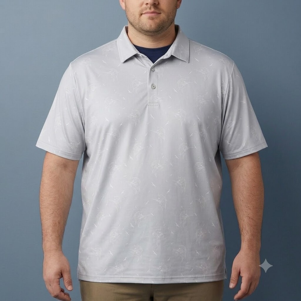 Huk Performance Polo Shirt Men's XXL Gray Fishing Bird Print